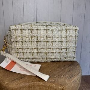 Tweed Pouch with Removable Wristlet Strap Neutral Bag NEW FAST SHIP